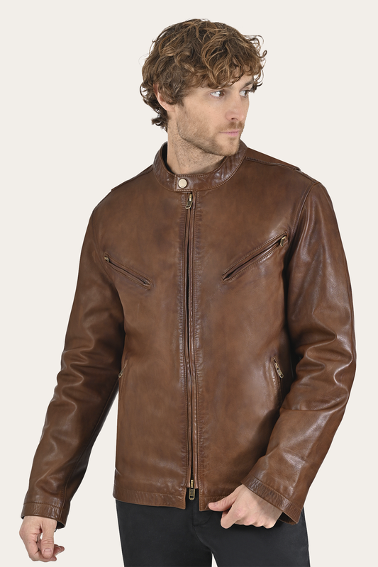 Frye Signature - Men’s Tobacco Huck Cowhide Racer Leather Jacket