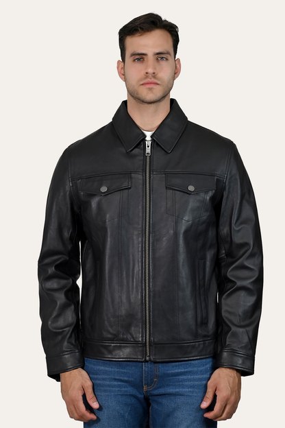 Frye Special Offer - Men’s Black Durango Trucker Leather Jacket