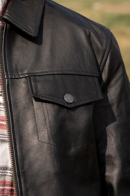 Frye Special Offer - Men’s Black Durango Trucker Leather Jacket