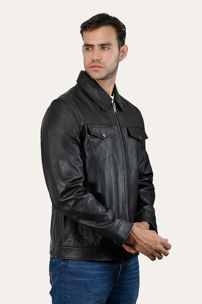 Frye Special Offer - Men’s Black Durango Trucker Leather Jacket