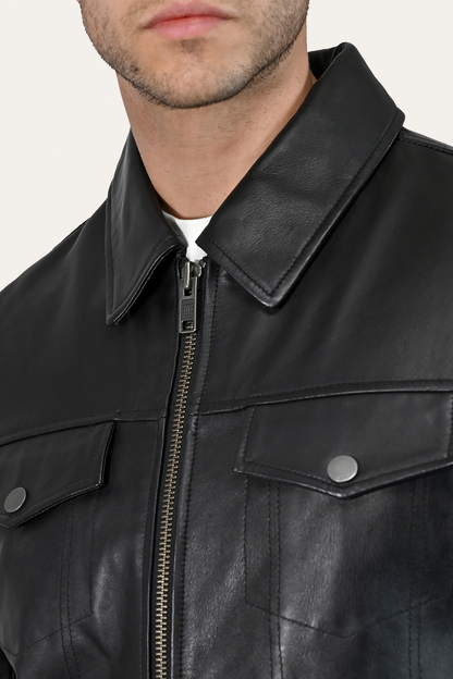Frye Special Offer - Men’s Black Durango Trucker Leather Jacket