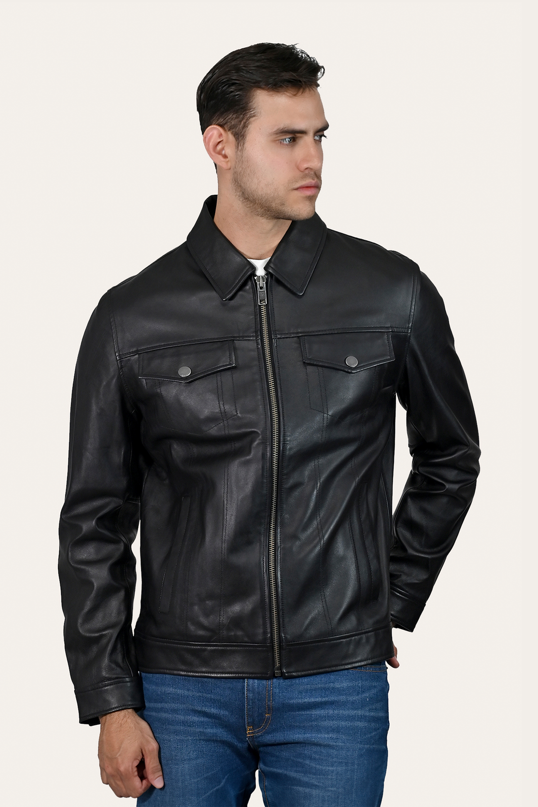 Frye Special Offer - Men’s Black Durango Trucker Leather Jacket