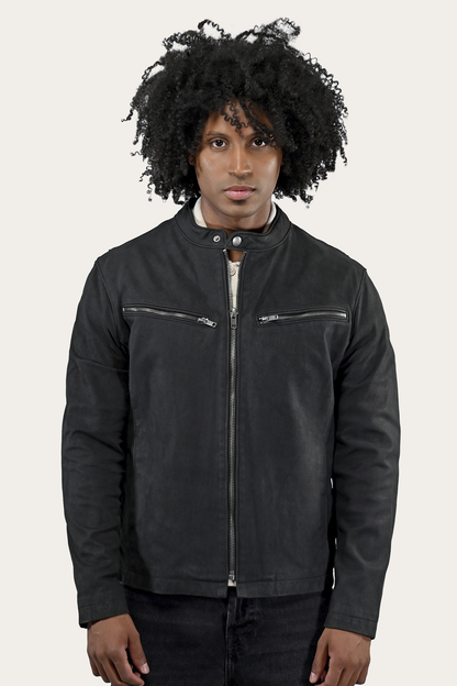 Frye Deals - Men’s Black Cattleman Vintage Cafe Racer Leather Jacket