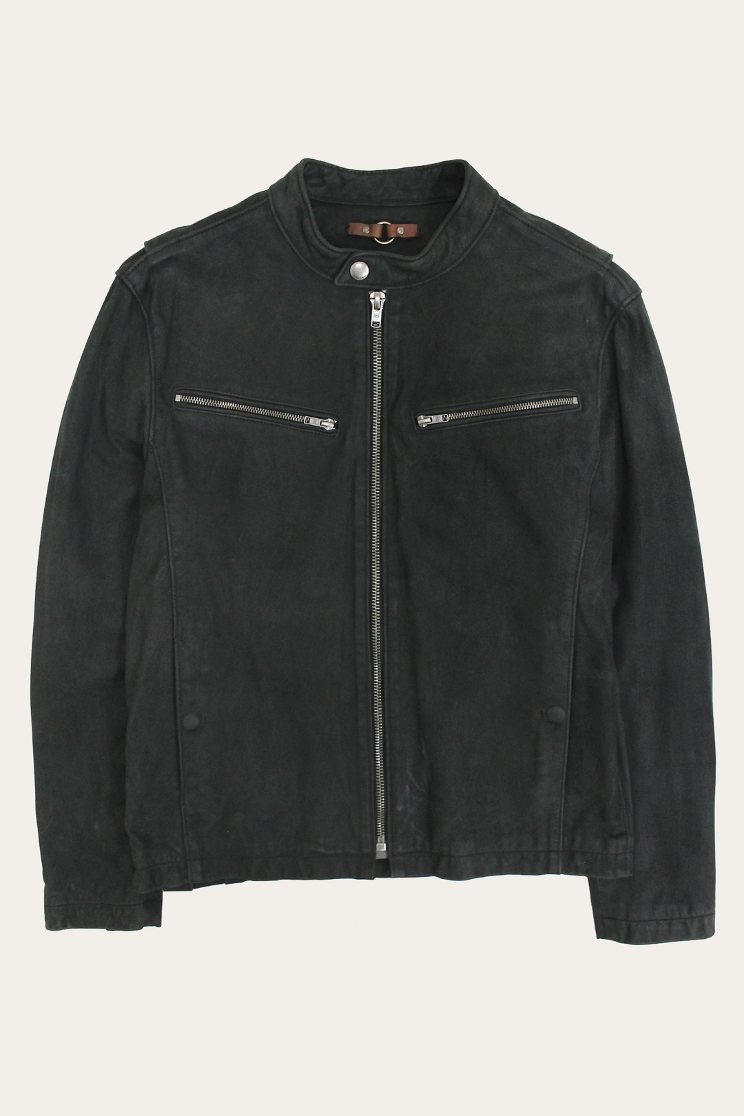 Frye Deals - Men’s Black Cattleman Vintage Cafe Racer Leather Jacket