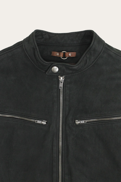 Frye Deals - Men’s Black Cattleman Vintage Cafe Racer Leather Jacket