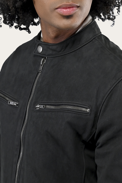 Frye Deals - Men’s Black Cattleman Vintage Cafe Racer Leather Jacket