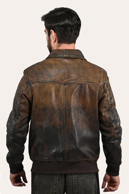 Frye Customer Favorite - Men’s Brown Beige Nebraska Bomber Leather Jacket