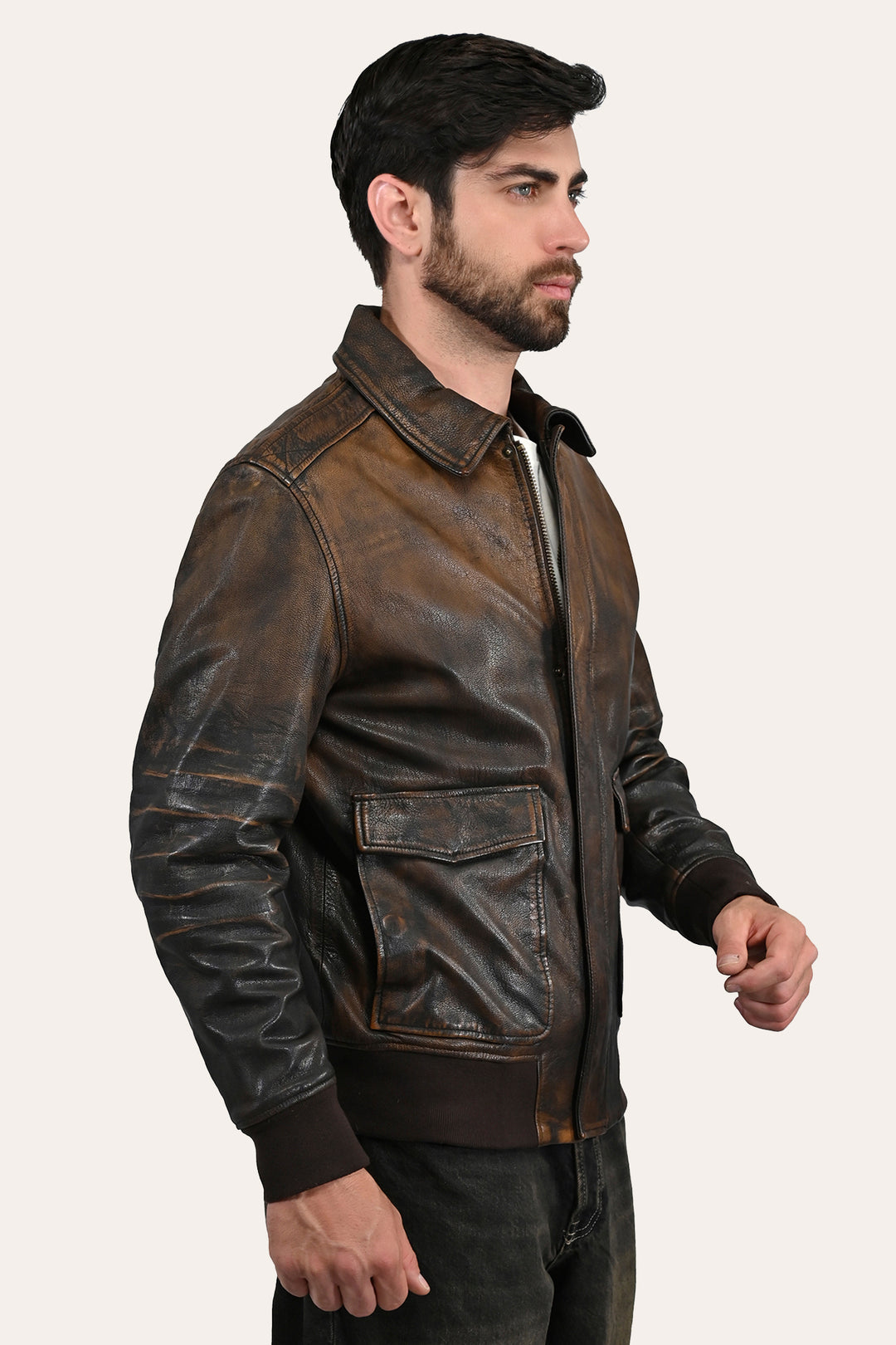 Frye Customer Favorite - Men’s Brown Beige Nebraska Bomber Leather Jacket