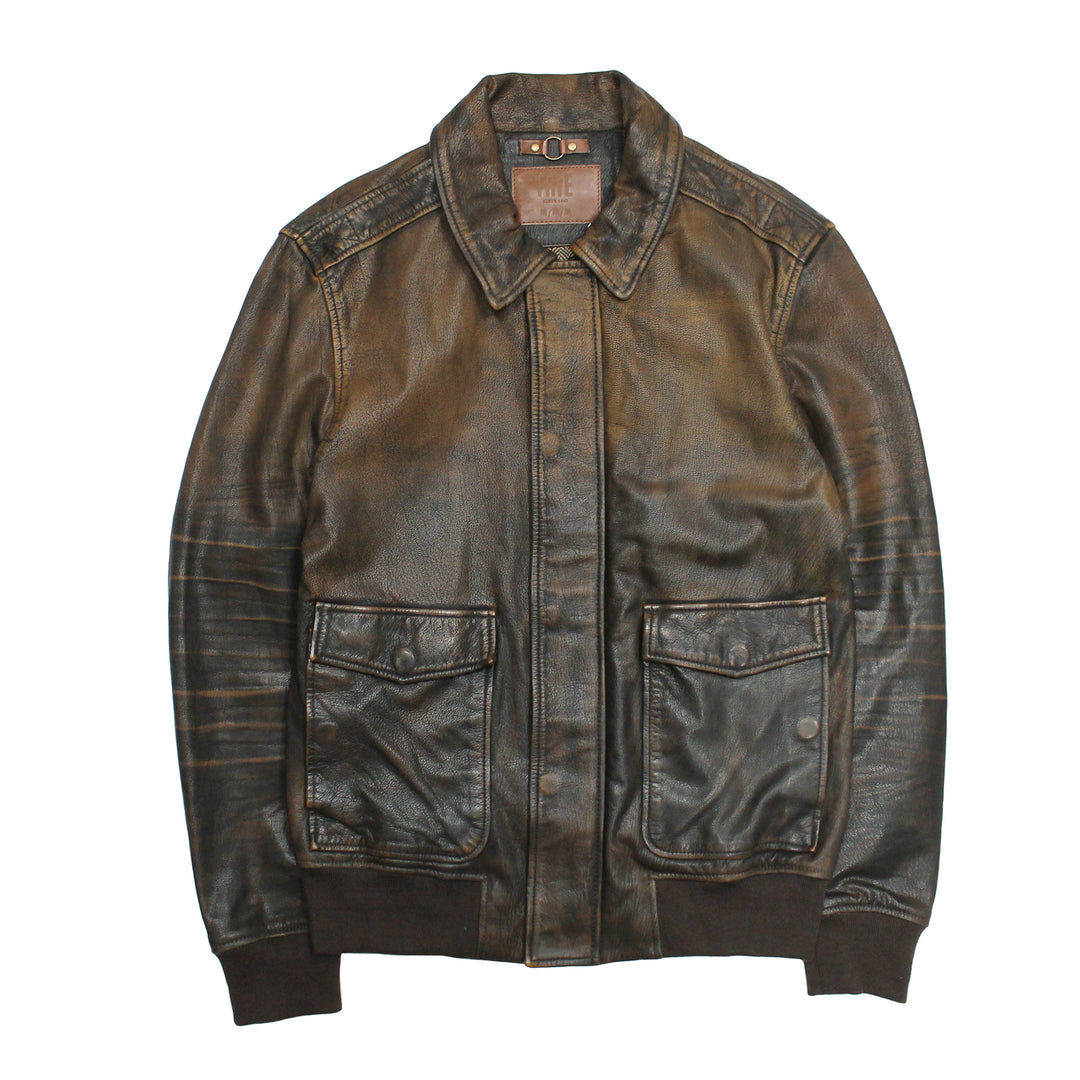Frye Customer Favorite - Men’s Brown Beige Nebraska Bomber Leather Jacket