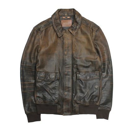 Frye Customer Favorite - Men’s Brown Beige Nebraska Bomber Leather Jacket