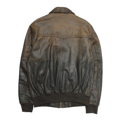 Frye Customer Favorite - Men’s Brown Beige Nebraska Bomber Leather Jacket